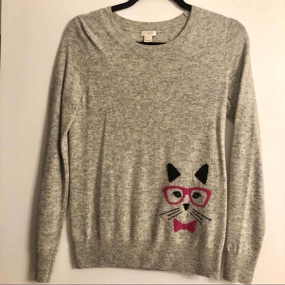 J. Crew Grey Merino Wool Cat Sweater